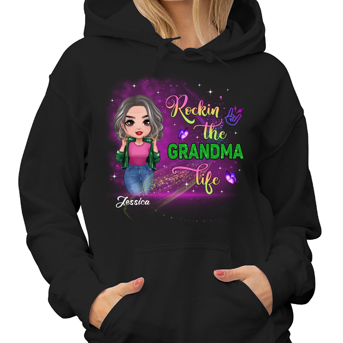 Rockin‘ The Grandma Life Colorful Sparkle Doll Grandma Personalized Shirt