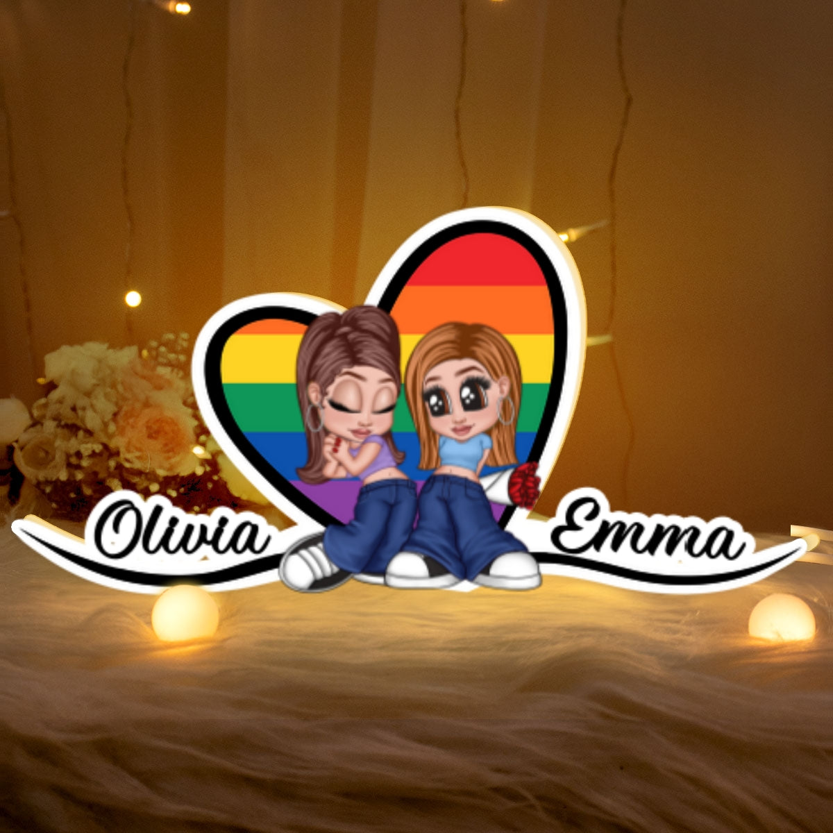 Y2K Couple LGBT Heart Personalized Light Box, Gift for Him for Her, Pride Month