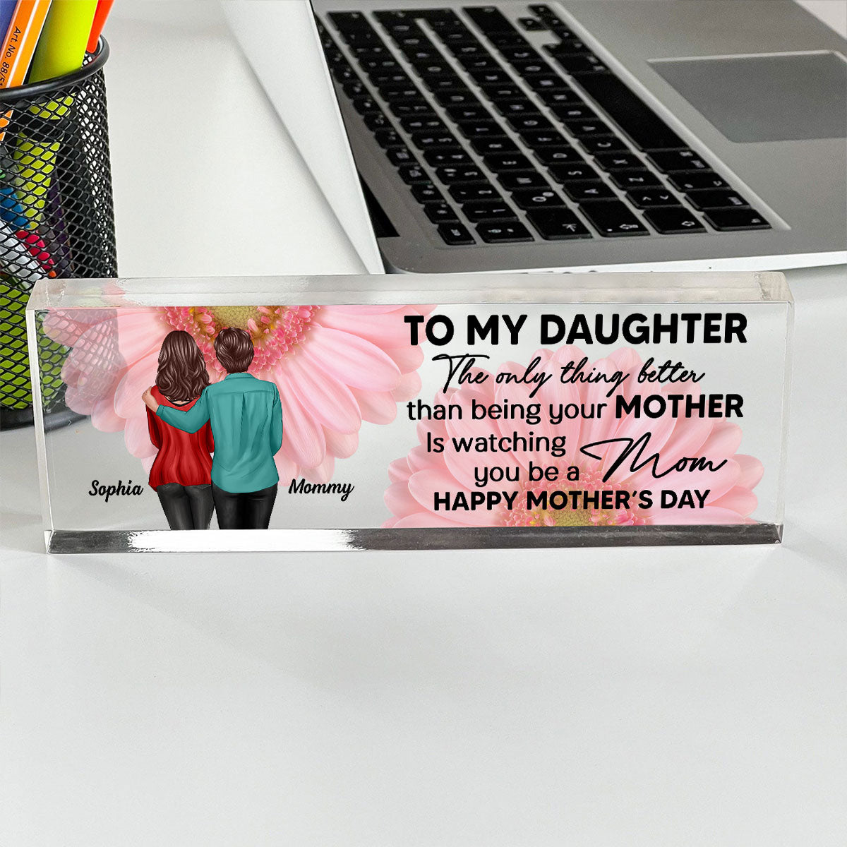 To My Daughter From Mom Personalized Acrylic Desk Block Plaque, Gift, Home Decor, Office Decor Gift For Daughter