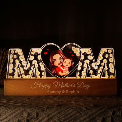 MOM Flowers Mom Hugging Kid Personalized LED Night Light, Gift For Mom