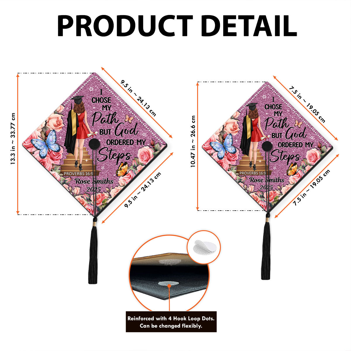 I Chose My Path God Ordered My Steps Personalized Graduation Cap Topper (Not Real Glitter)