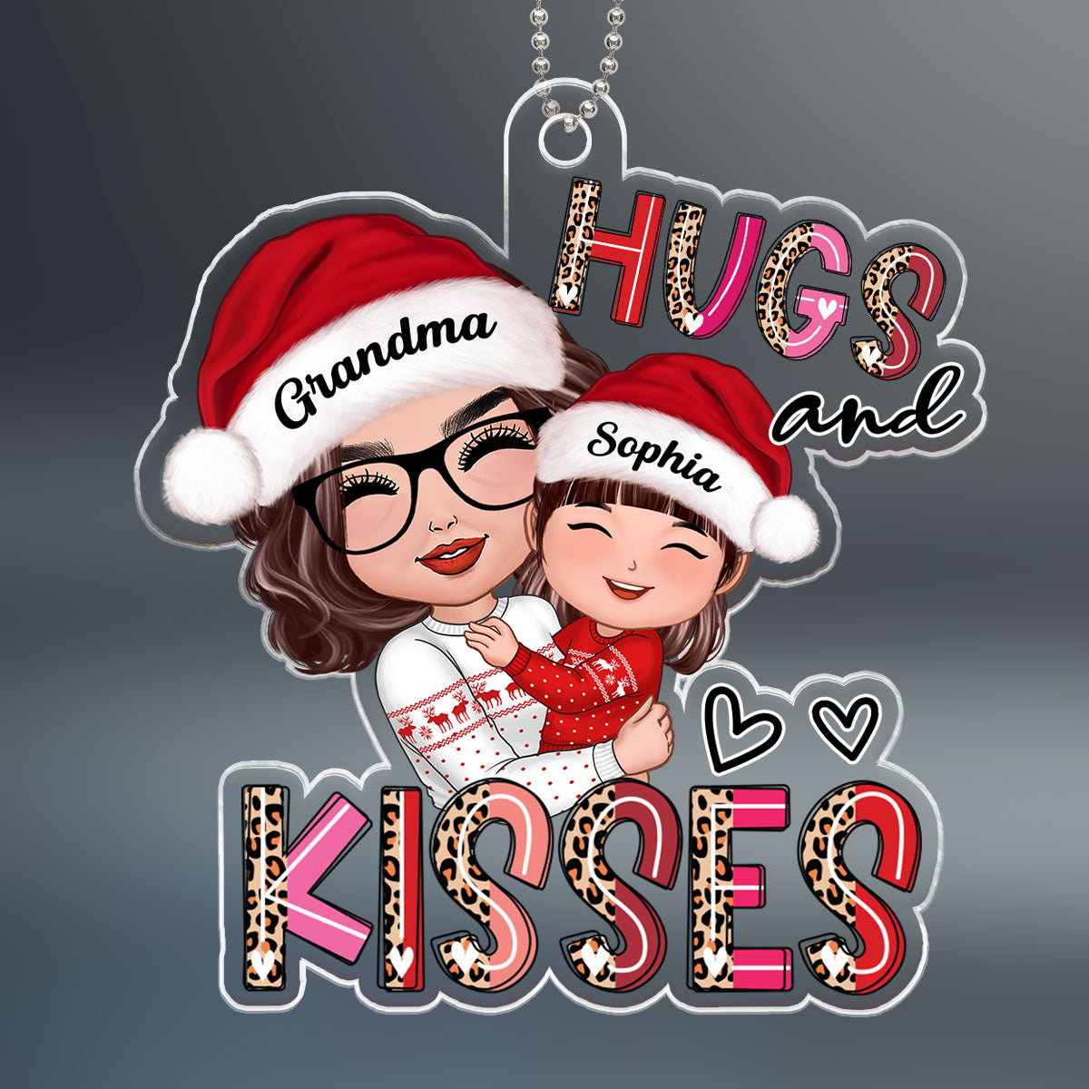 Hugs And Kisses Grandma Hugging Grandkid Personalized Acrylic Ornament