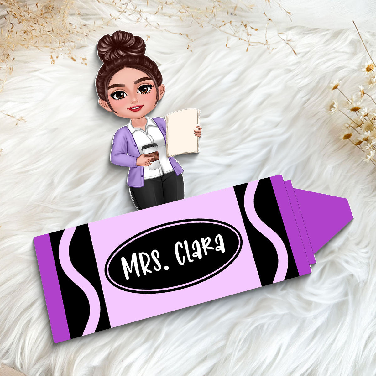 Teacher Crayon Personalized 2-Layer Wooden Plaque, Back To School Gift