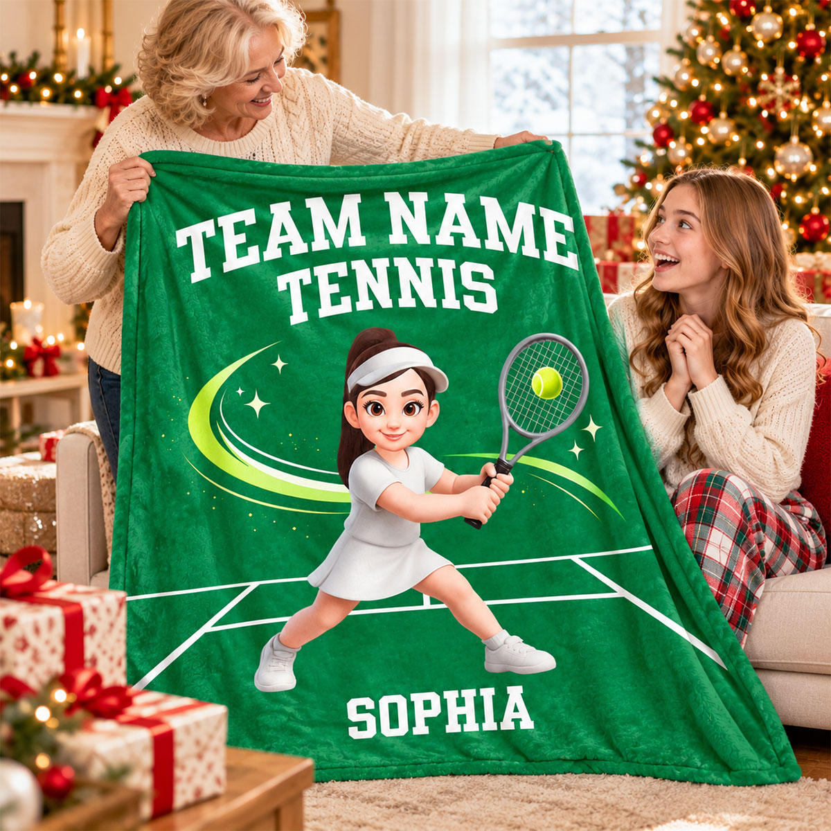 Tennis Boy Girl Custom Name And Team Name - Personalized Fleece Blanket - Christmas Gift For Grandson, Son, Granddaughter, Daughter