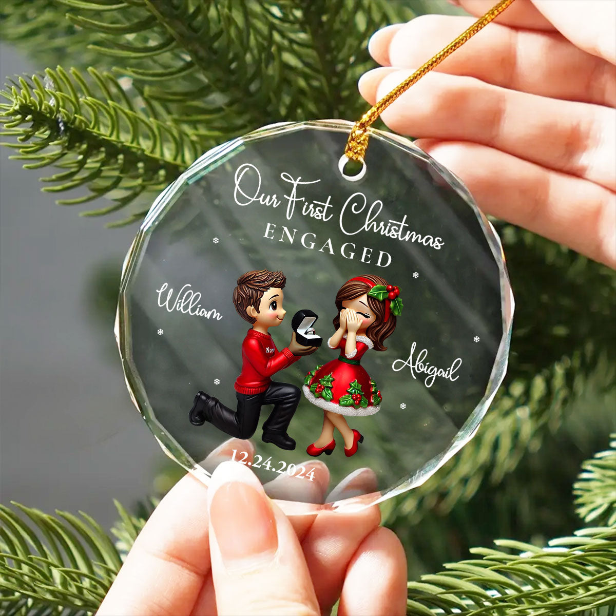 Our First Christmas Engaged Married, Newly Engaged Married Couple Personalized Glass Ornament, Gift for him, gift for her