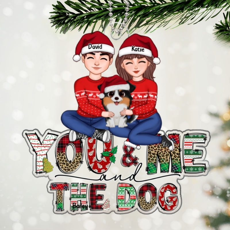 Couple And The Dog Doodle Letter Personalized Acrylic Ornament