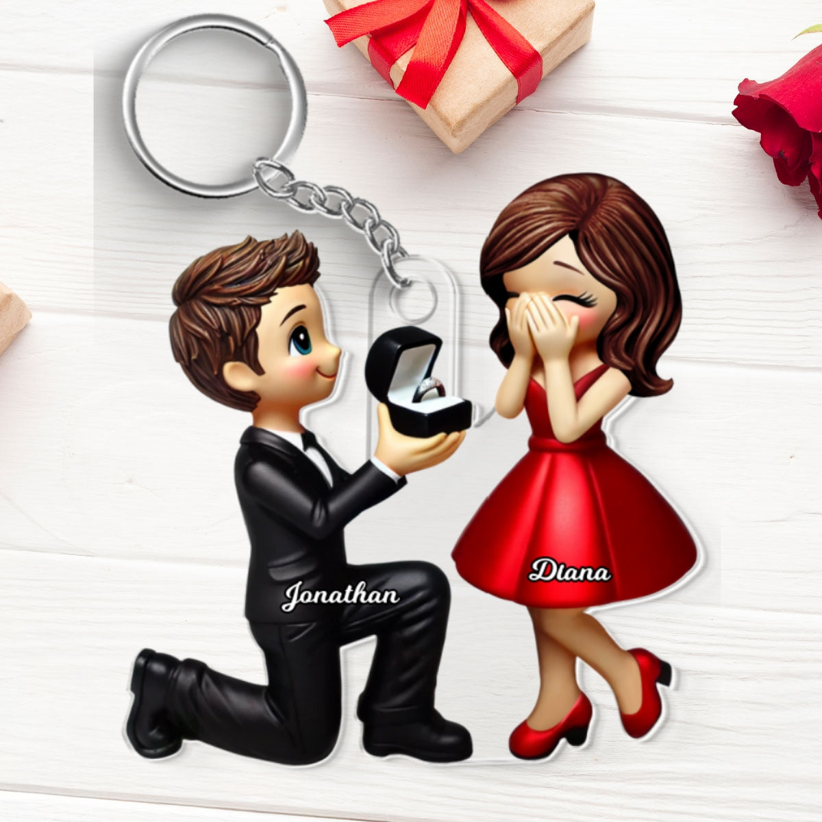 Personalized Newly Engaged Gift, She Said Yes Acrylic Flat Keychain, Custom Just Engaged  Gifts for Couples