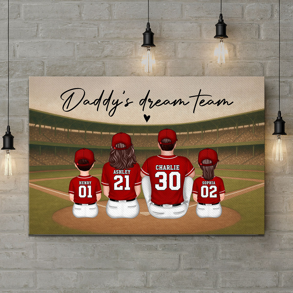 Retro Vintage Baseball Family Daddy's Dream Team Personalized Wrapped Canvas| Unique Father's Day Gift For Dad