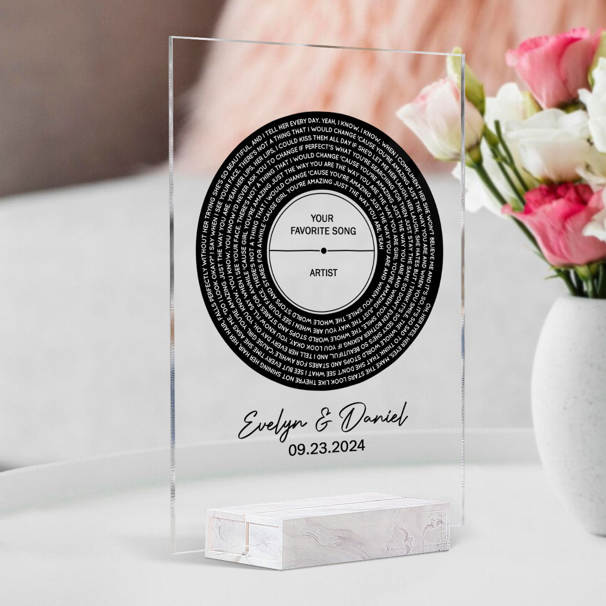 Personalized Vinyl Record Song with Lyrics on Acrylic with Stand,  Gift, Personalized Gift for Her, Gift for Him, Wedding Song Gift