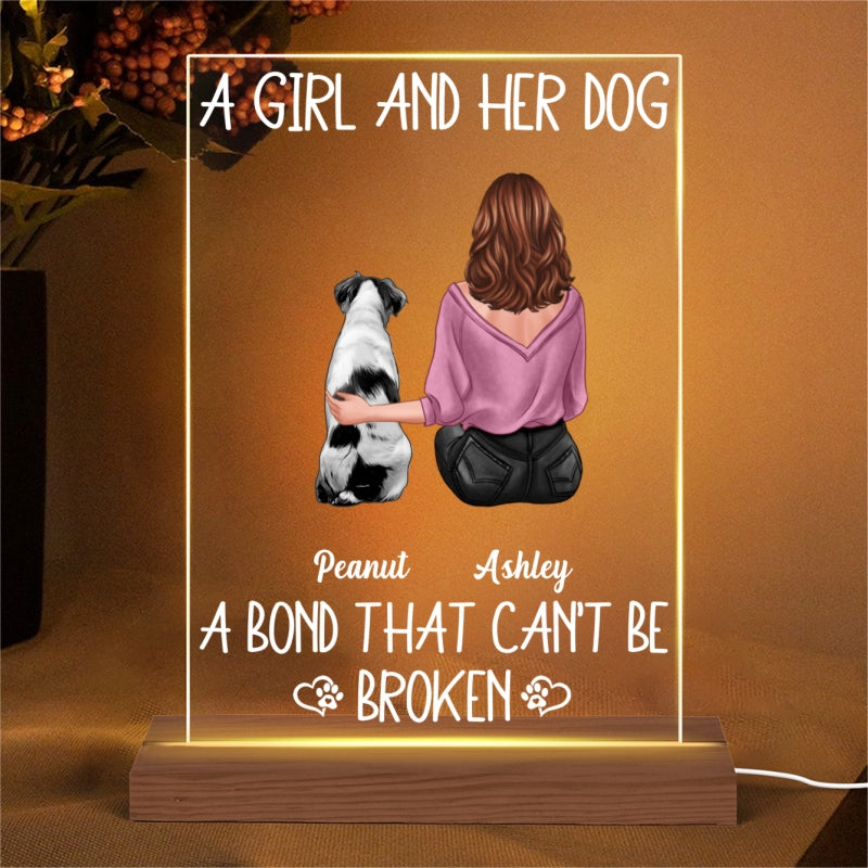 A Girl And Her Dogs A Bond That Can‘t Be Broken Gift For Dog Lovers Rectangle Acrylic Plaque LED Lamp Night Light
