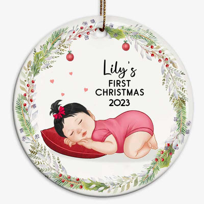 Sleeping Baby First Christmas Personalized Circle Ornament