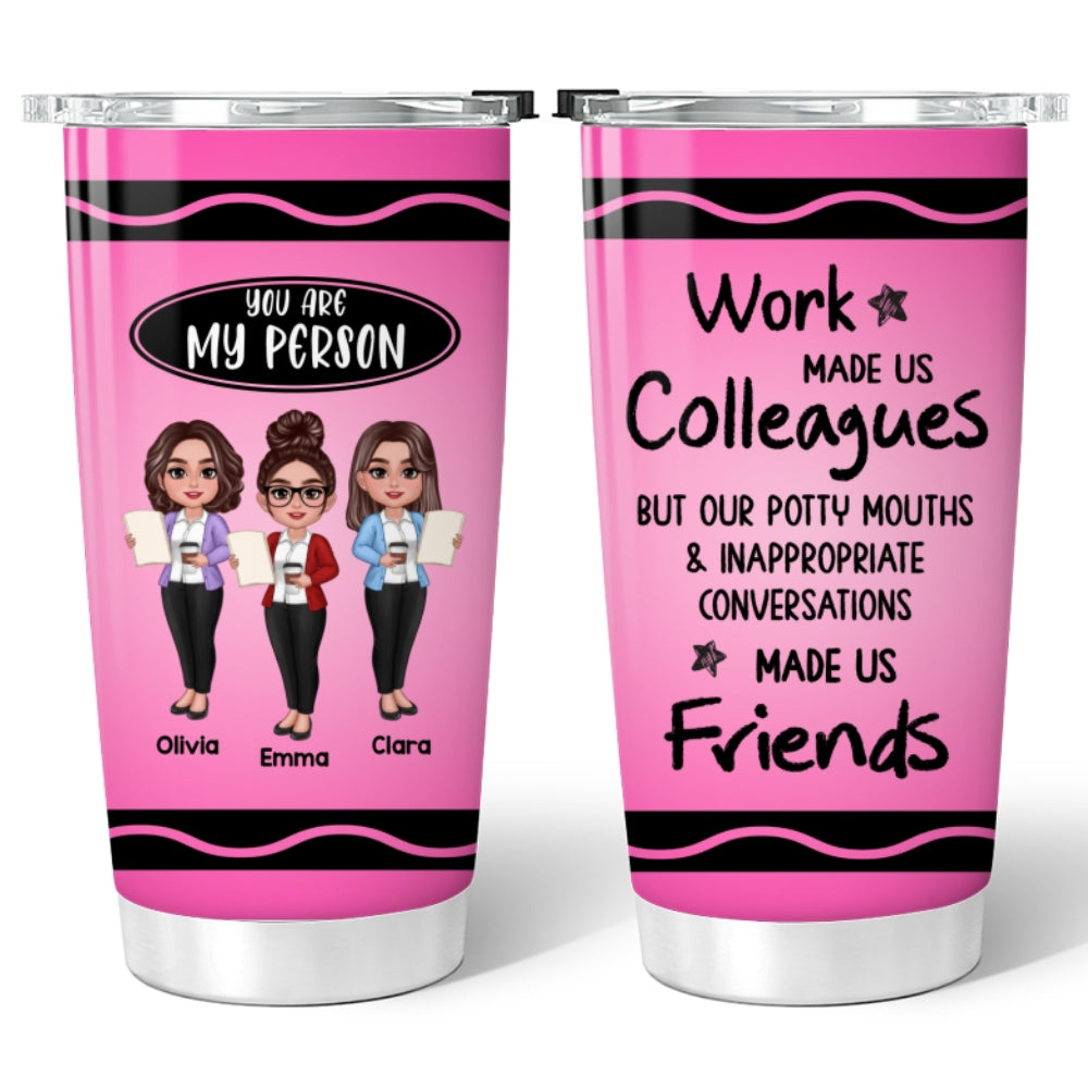 Teacher Besties Colleagues Crayon Personalized Tumbler, Back To School Gift For Besties Teacher