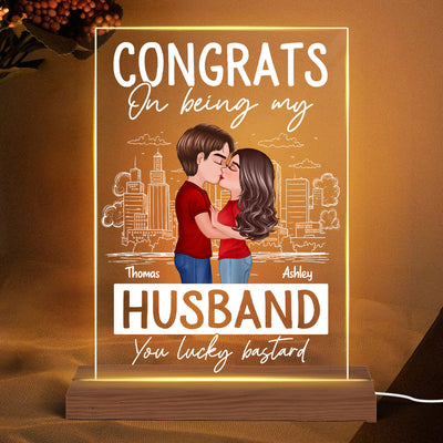 Doll Couple Kissing Congrats On Being Outline Sketch Background Personalized Rectagle Acrylic LED Night Light
