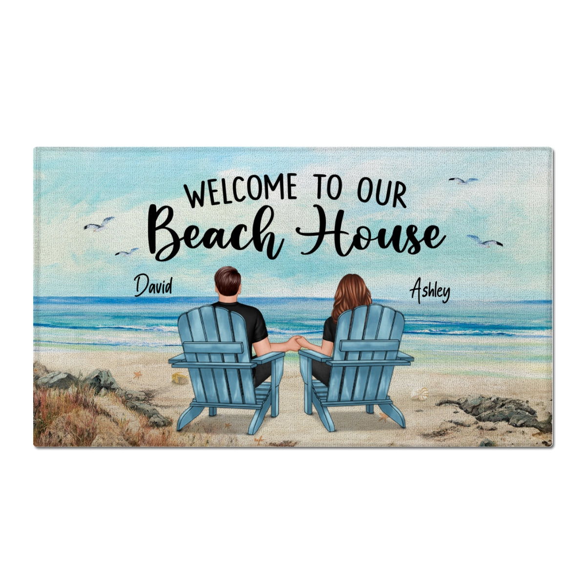 Probably At The Beach Couple Sitting Back View Beach House Gift Personalized Doormat