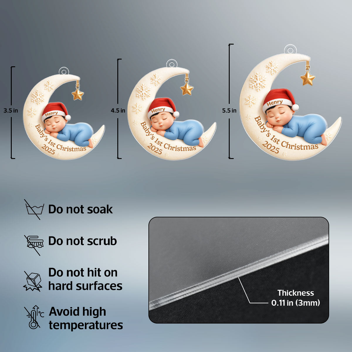 Baby Sleeping on Moon - Personalized Acrylic Ornament - Baby's First Christmas Keepsake, Gift for Grandkids, Baby, Newborn