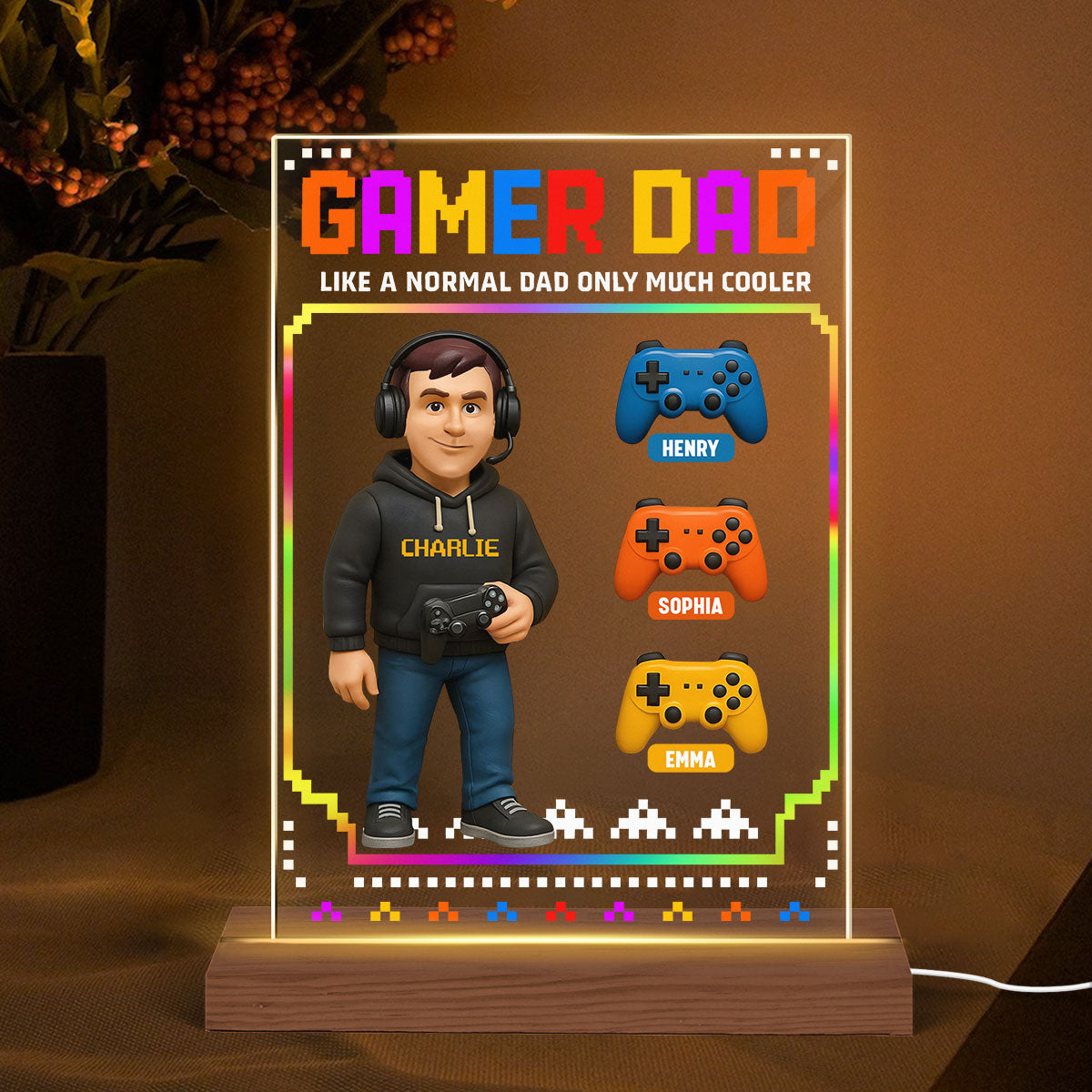 Gamer Dad Cooler Personalized LED Night Light, Father's Day gift for Gamer Dad, Gift for Husband