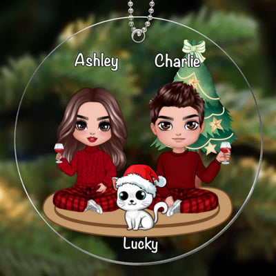 Couple Cute Fluffy Cats Sitting Christmas Personalized Acrylic Ornament