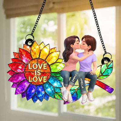 Sunflower Love is Love LGBT Couple - Personalized Suncatcher - Heartfelt Gift for Her, for Him