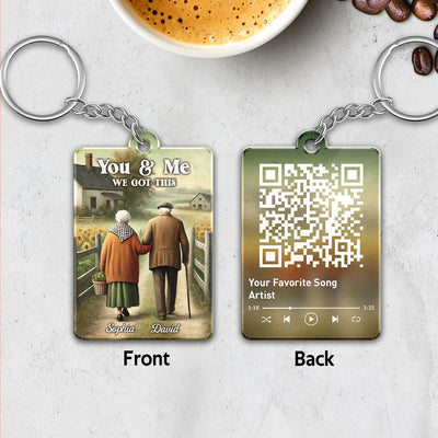 Old Couple Walking Growing Old Together Since Favorite Song Scannable QR Code Personalized Keychain, Heartfelt Gift For Couple, For Him, For Her, Husband, Wife