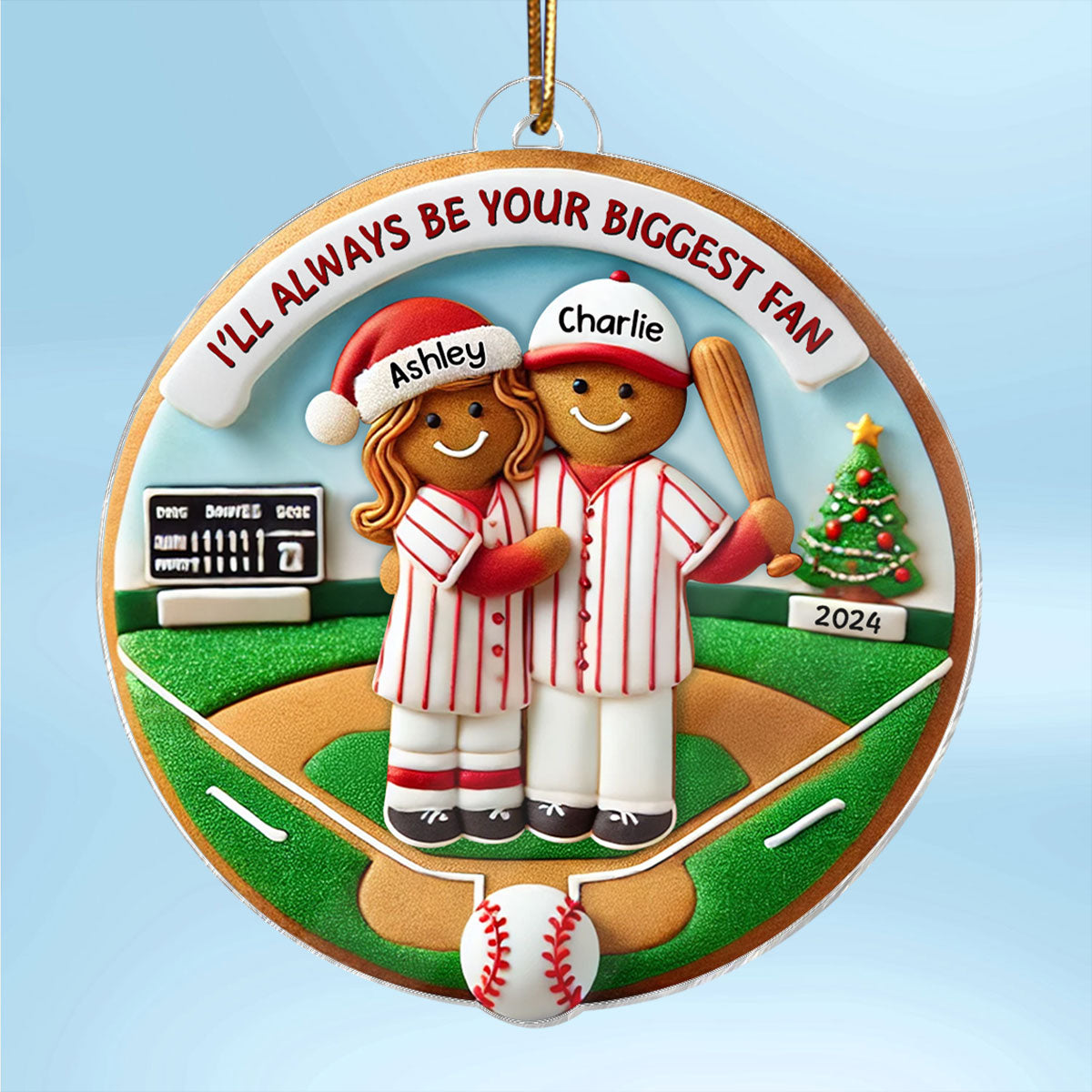 3D Effect Baseball Gingerbread Always Your Biggest Fan Personalized Acrylic Ornament