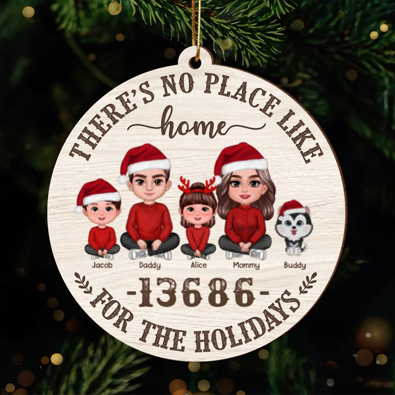 No Place Like Home Zip Code Doll Family Personalized Wooden Ornament, Christmas gift for Family