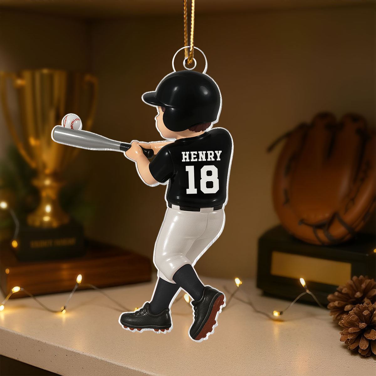 Personalized Baseball Player Ornament, Kid Hitting Ball, 3D Effect Acrylic Ornament