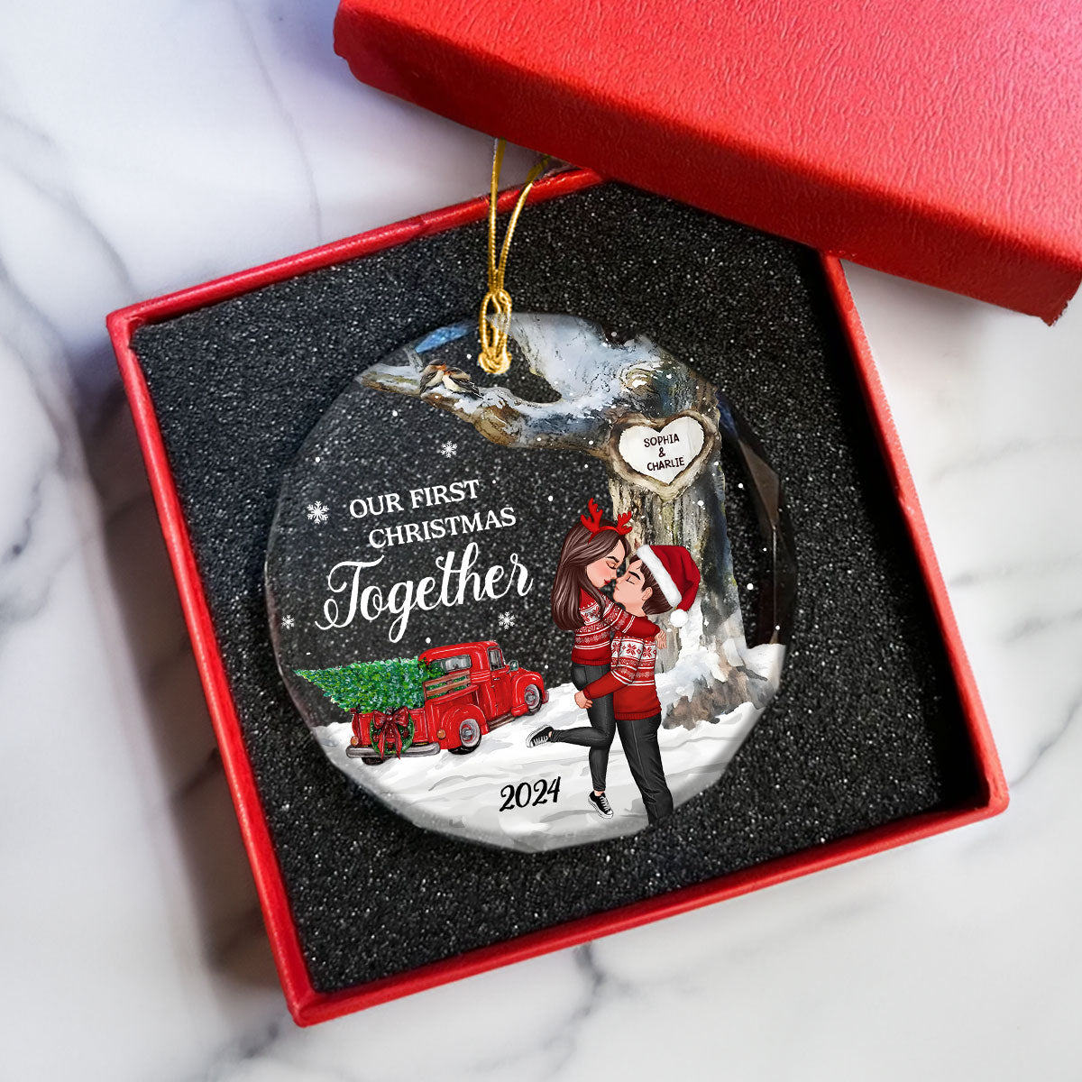 God Gave Me You Couple Hugging Kissing Personalized Crystal Glass Ornament, Christmas Gift For Husband Wife, Anniversary Gift