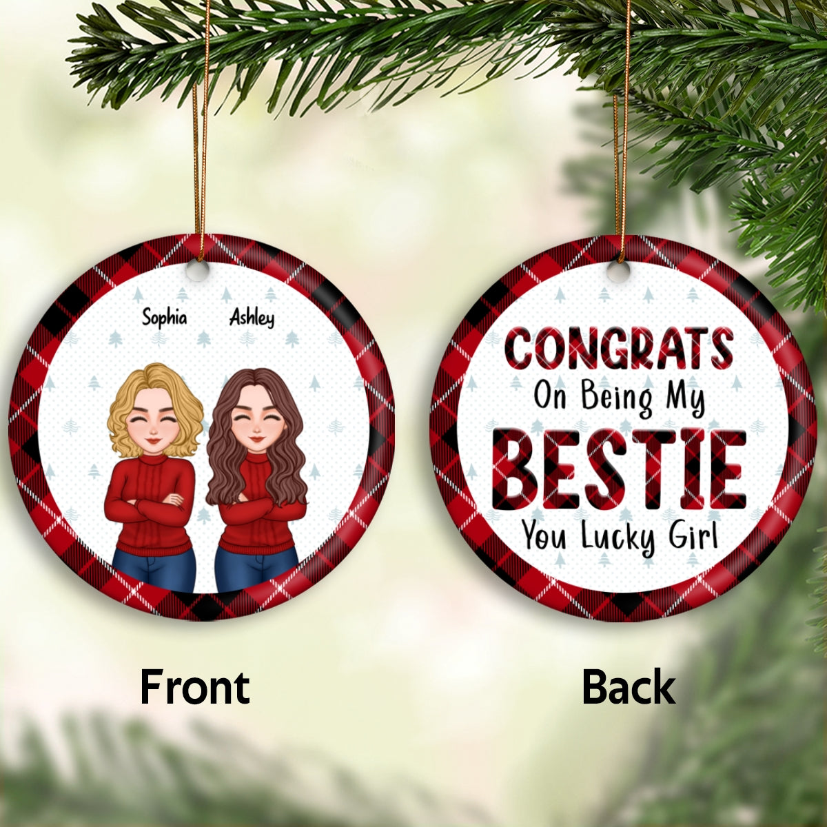 Cool Man Woman Congrats On Being My Bestie Christmas Gift For Friends Personalized Double Sided Circle Ornament