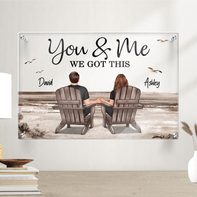 Retro Vintage Back View Couple Sitting Beach Landscape Personalized Acrylic Board Wall Art