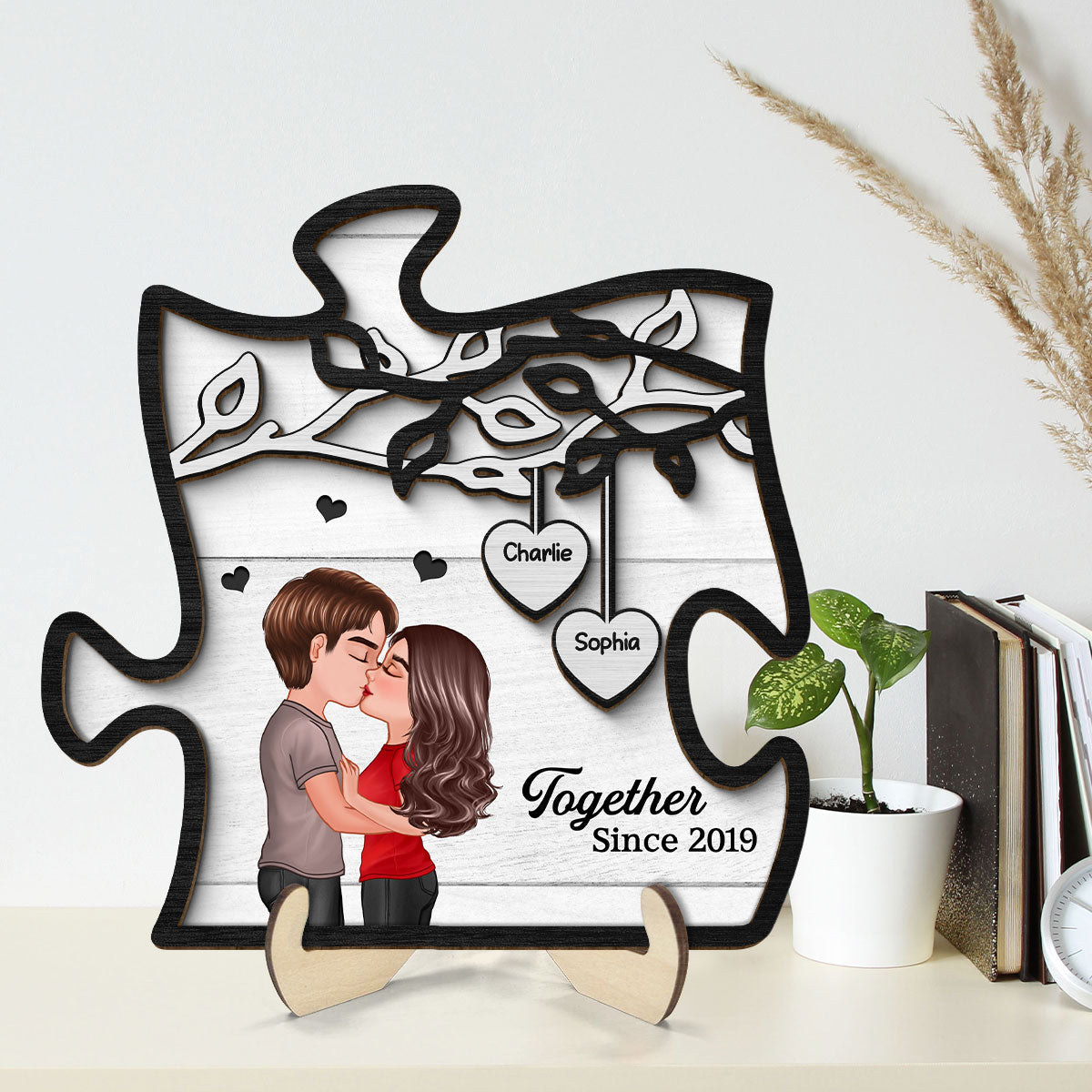Couple Kissing Under Tree My Missing Piece Personalized 2-Layer Wooden Plaque