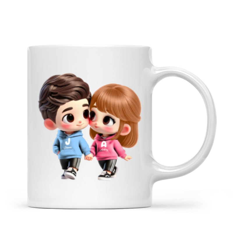 3D Effect Cute Cartoon Couple Holding Hands Personalized Mug, Anniversary &  Gift for him, Gift for her