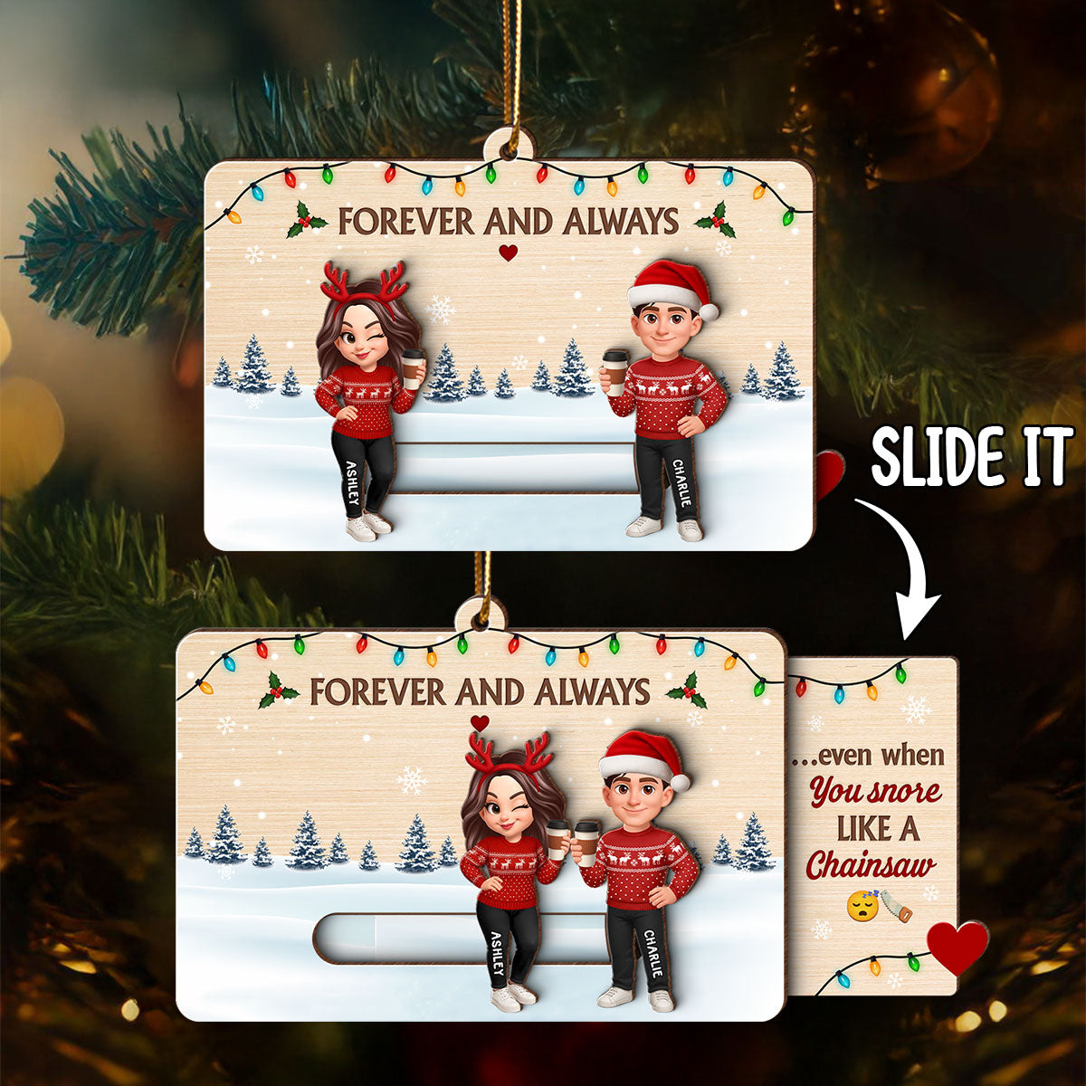 Love & Laughs Couple Hidden Messages - Personalized Slider Ornament - Christmas Gift Anniversary Gift For Couples