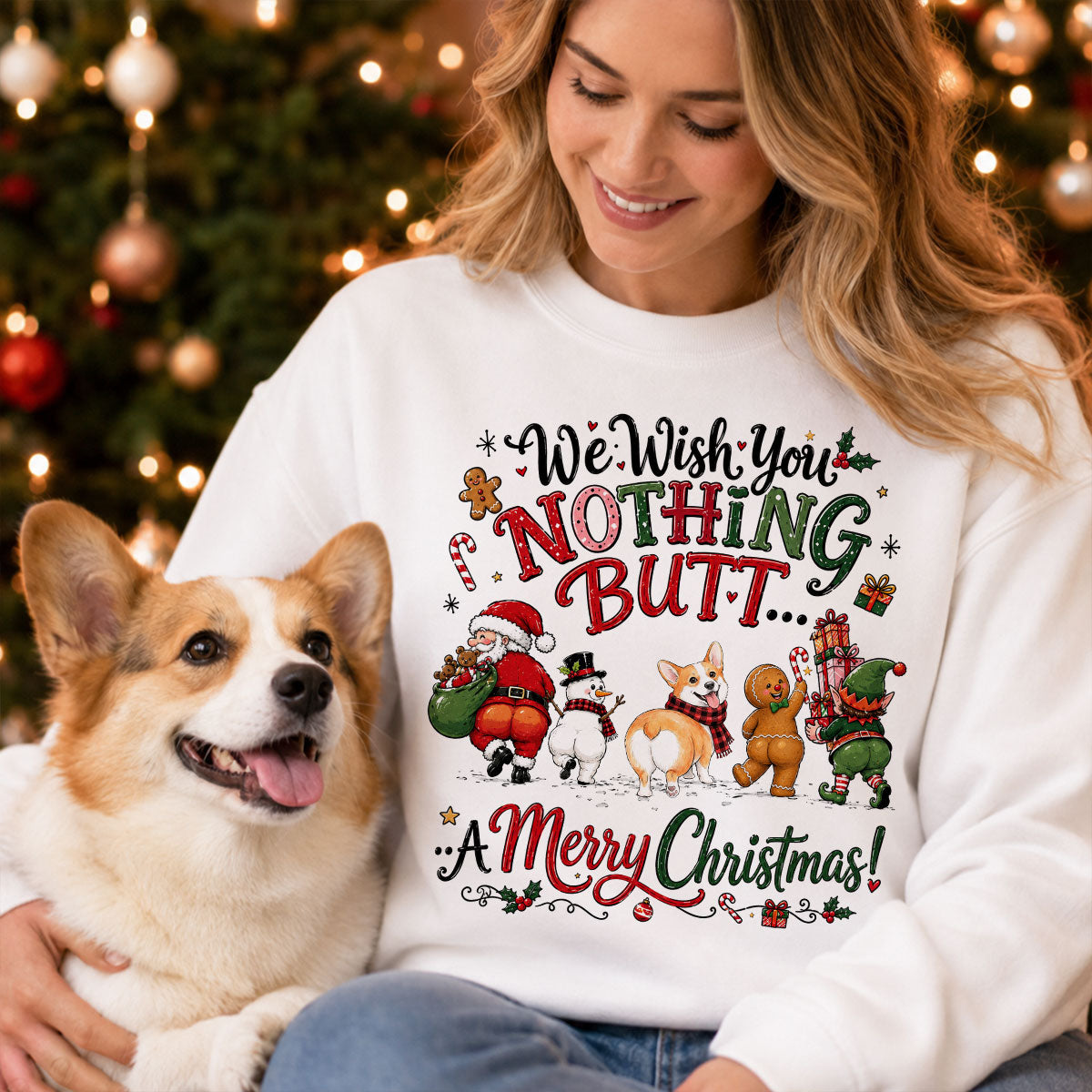 We Wish You Nothing Butt a Merry Christmas - Personalized Shirt - Funny Christmas Holiday Tee for Dog Moms