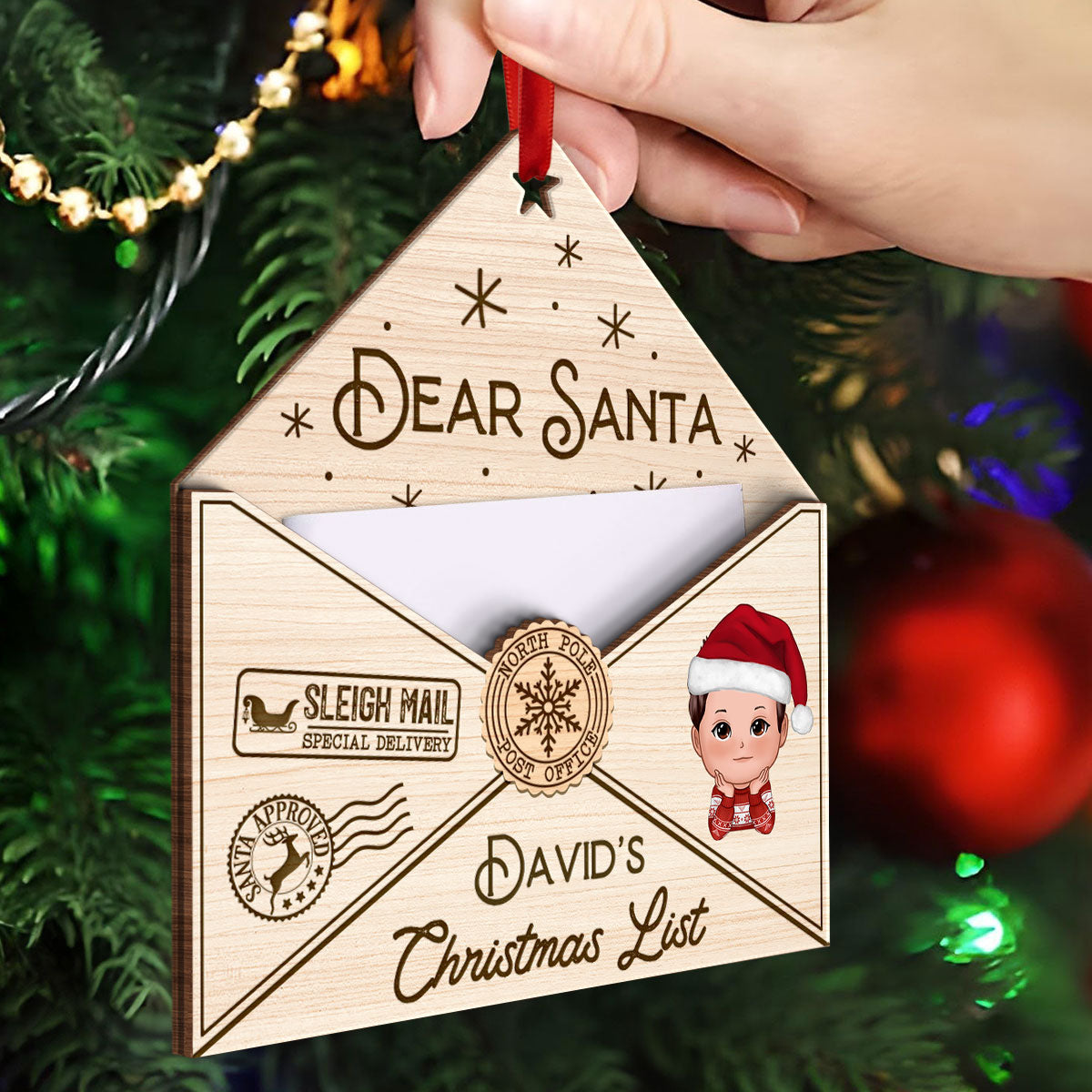 3D Letter To Santa Personalized Wooden Ornament, Christmas Gift For Little Ones