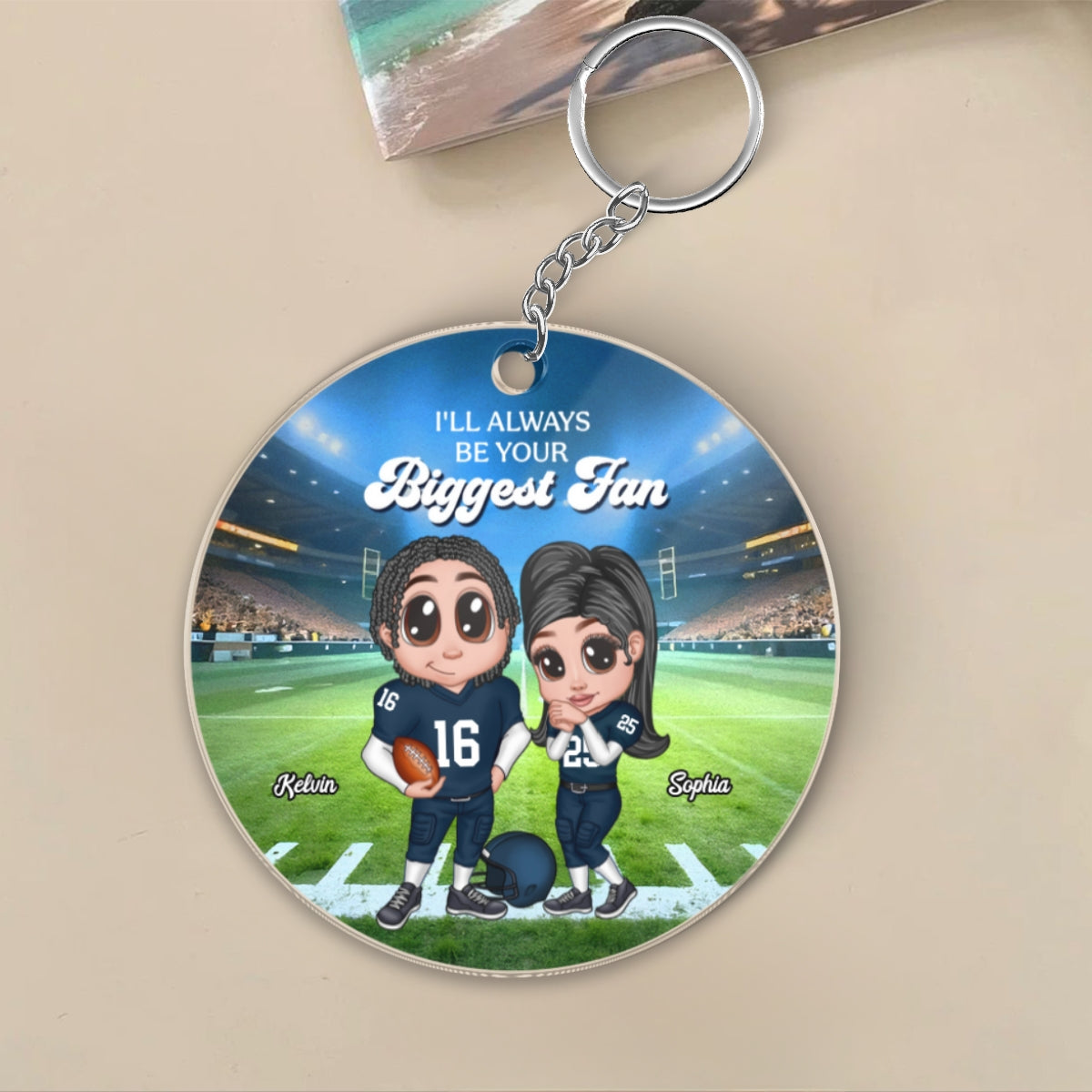 Always Your Biggest Fan American Football Couple Y2K Style Personalized Circle Acrylic Keychain
