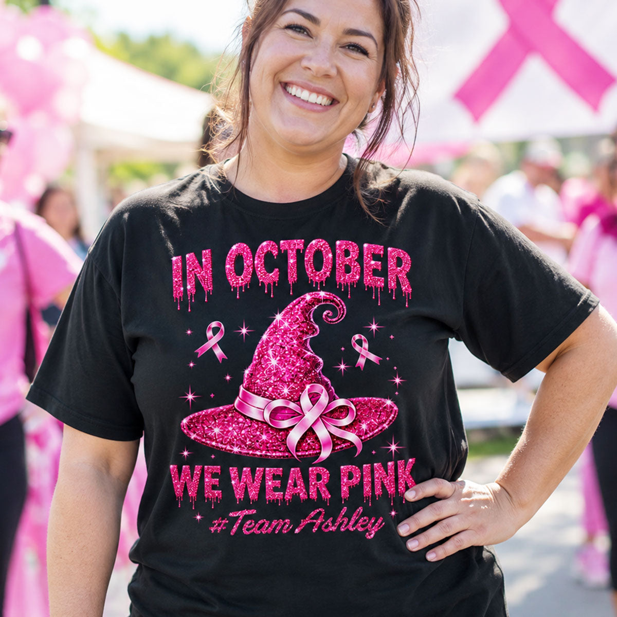 Pink Witch Hat - Personalized Shirt - In October We Wear Pink, Breast Cancer Awareness