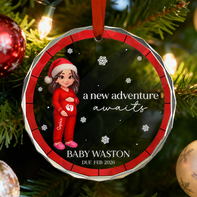 Christmas Pregnant Mom Baby Bump Pregnancy Expecting Baby Arriving - Personalized Glass Ornament
