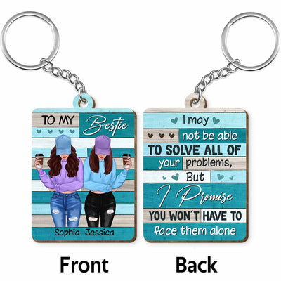 Front View Besties To My Bestie Green Personalized Wooden Keychain