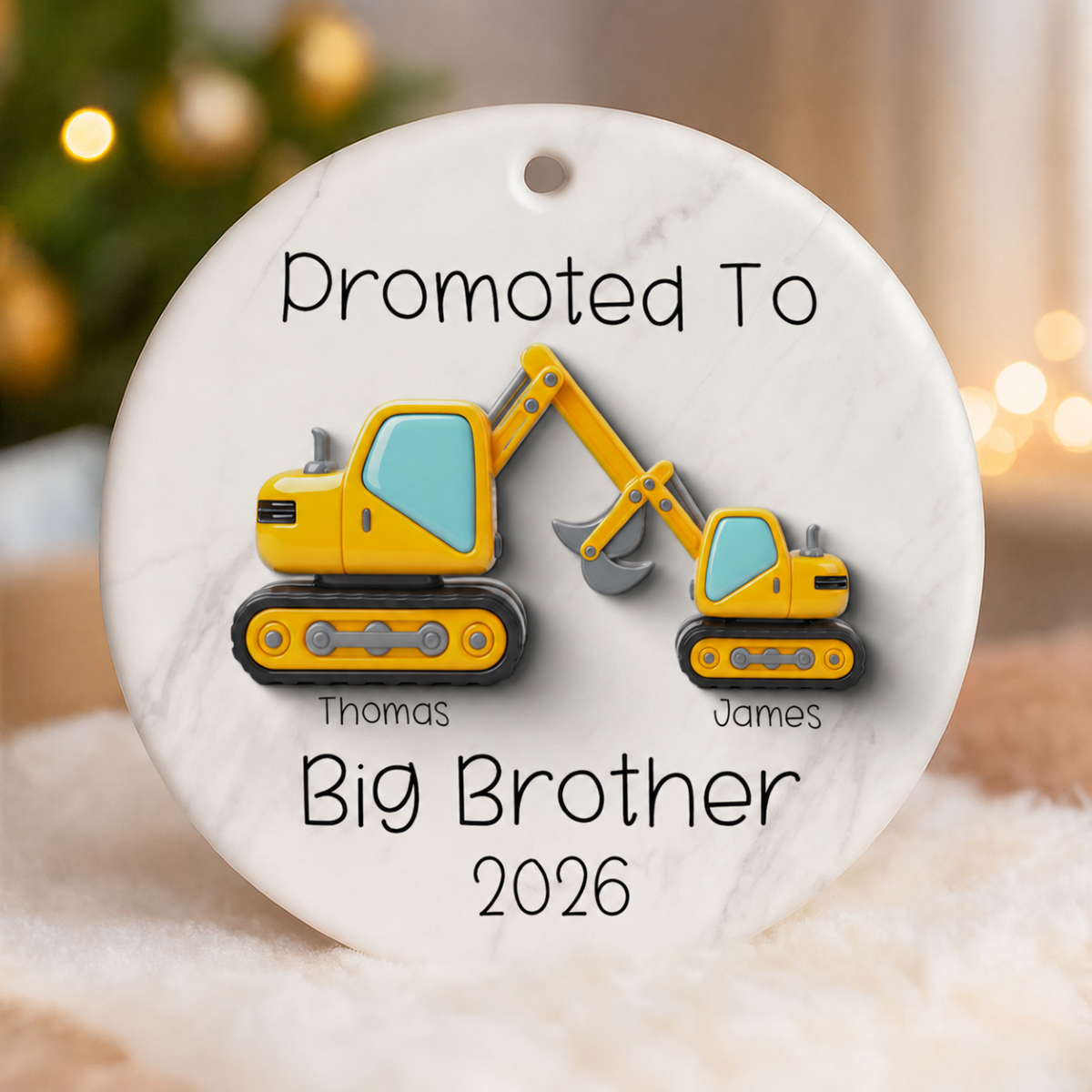 Promoted To Big Brother Big Sister 3D Effect Excavator - Personalized Ceramic Ornament - Proud New Big Siblings Gift