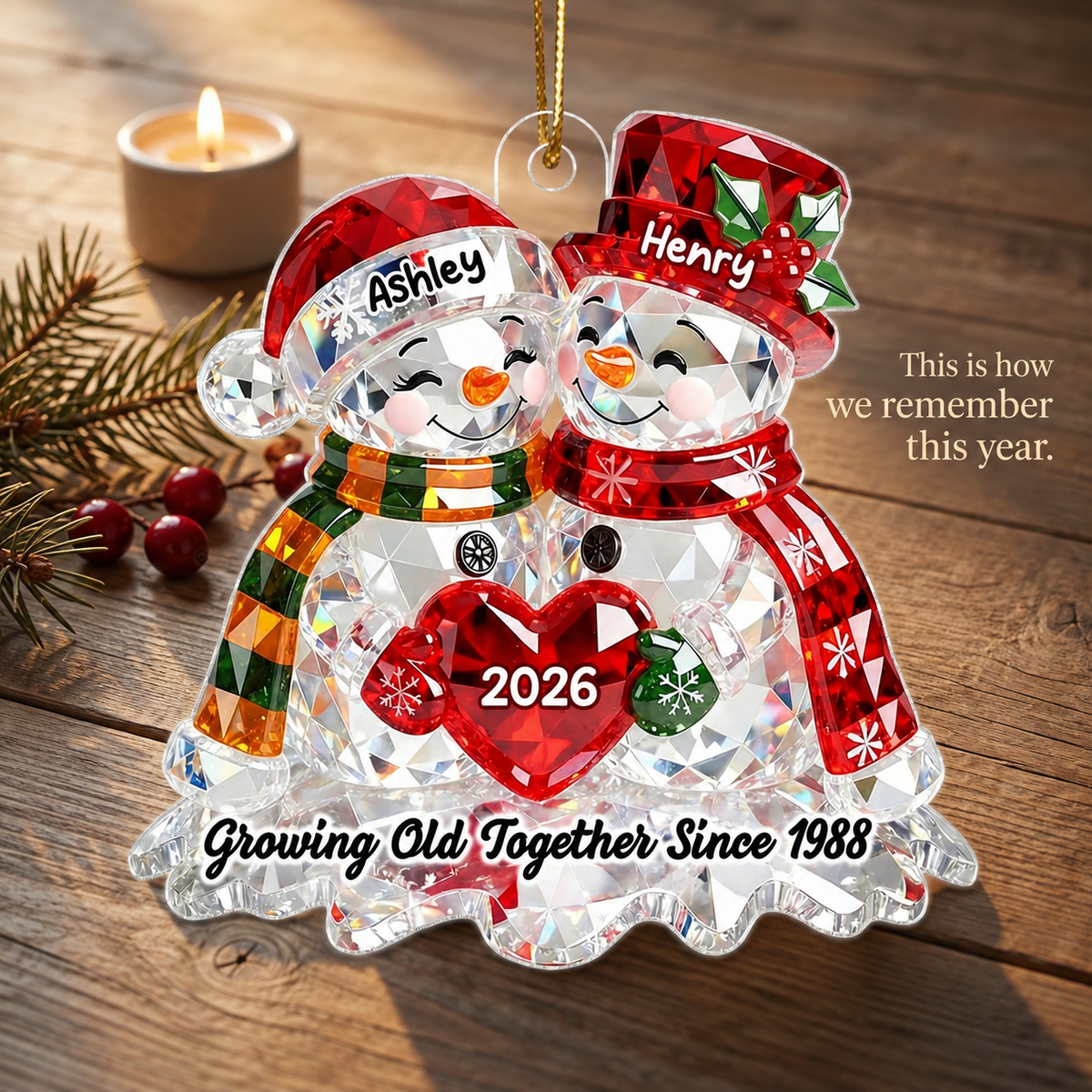Snowman Couple 3D Crystal Effect - Personalized Acrylic Ornament - Christmas Gift for Couple