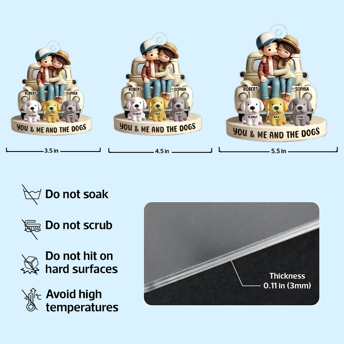 3D Effect Couple On Truck You Me And The Dog Cats Personalized Acrylic Car Hanger Ornament, Heartfelt 2025  Gift For Couple, For Dog Lovers, Cat Lovers