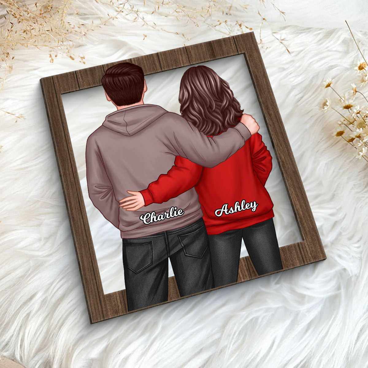 Couple Standing Back View Frame Personalized 2-layer Wooden Plaque