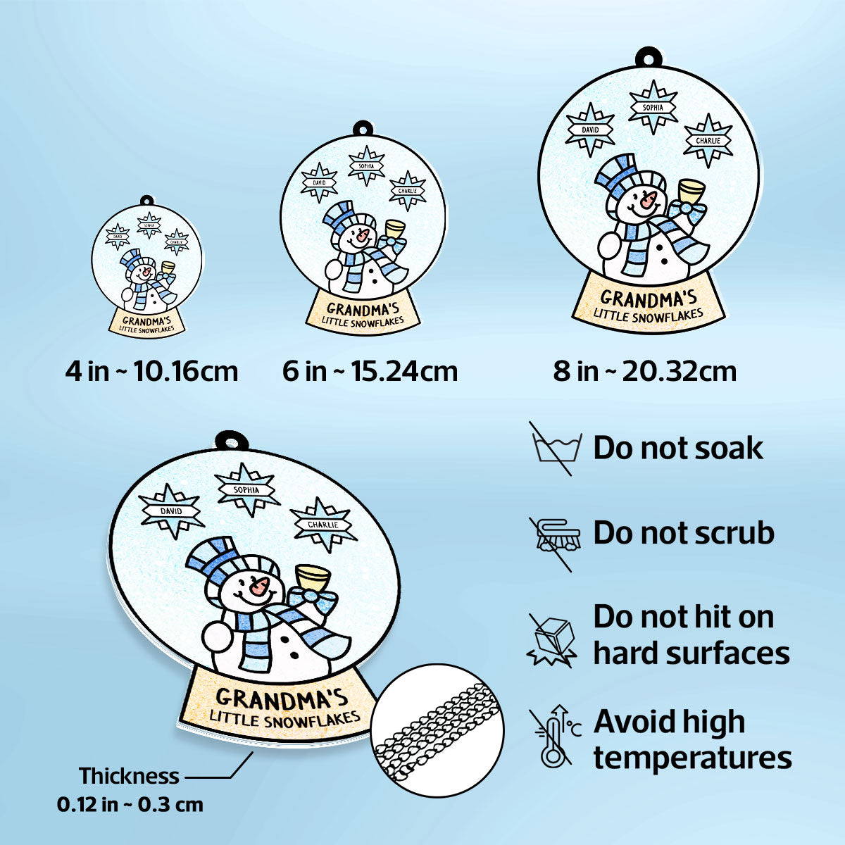 Grandma Grandchild Snowman Family Personalized Suncatcher, Christmas Stained Glass Decor