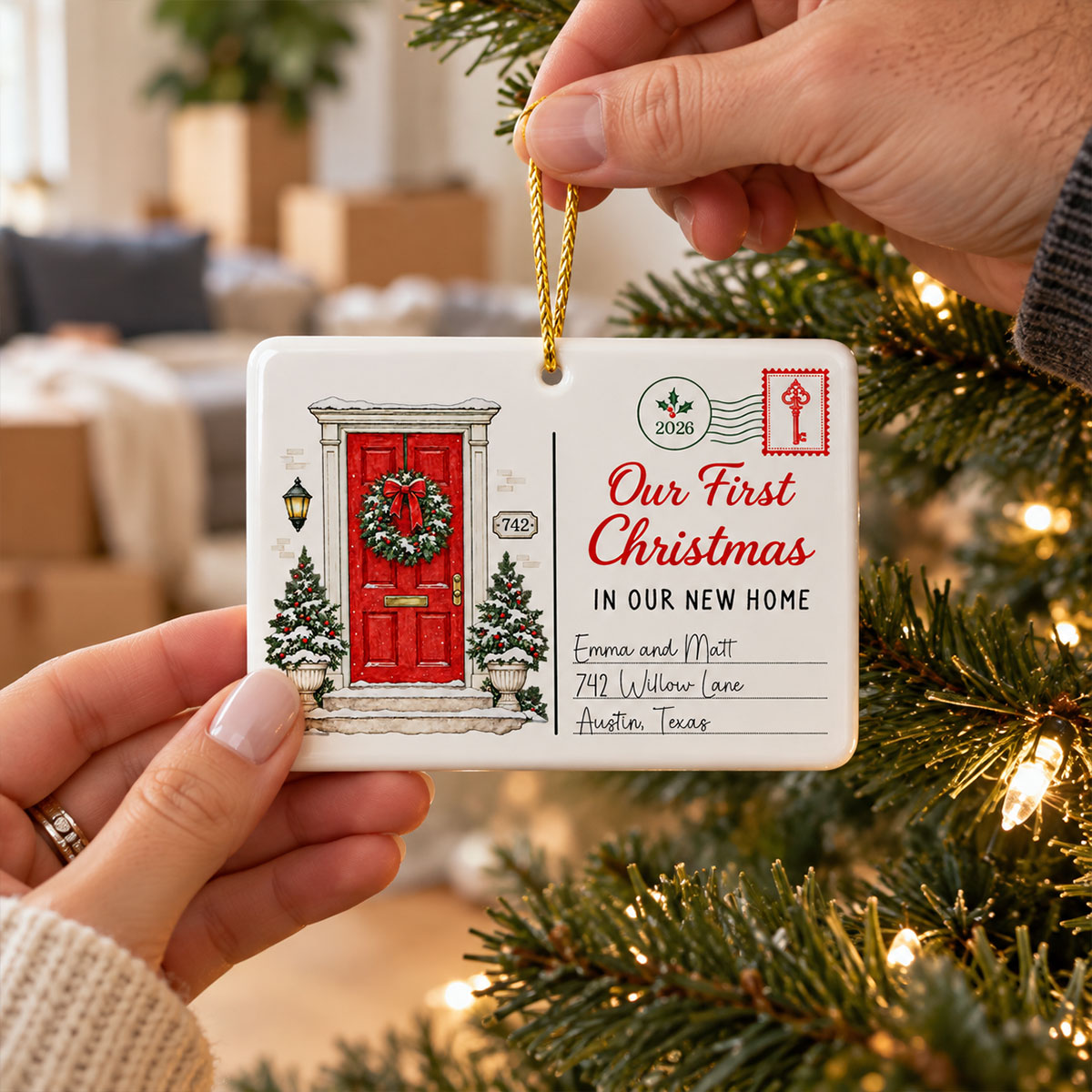 First Christmas In New Home - Personalized Ceramic Ornament – New Home Keepsake, Housewarming Gift for Couple