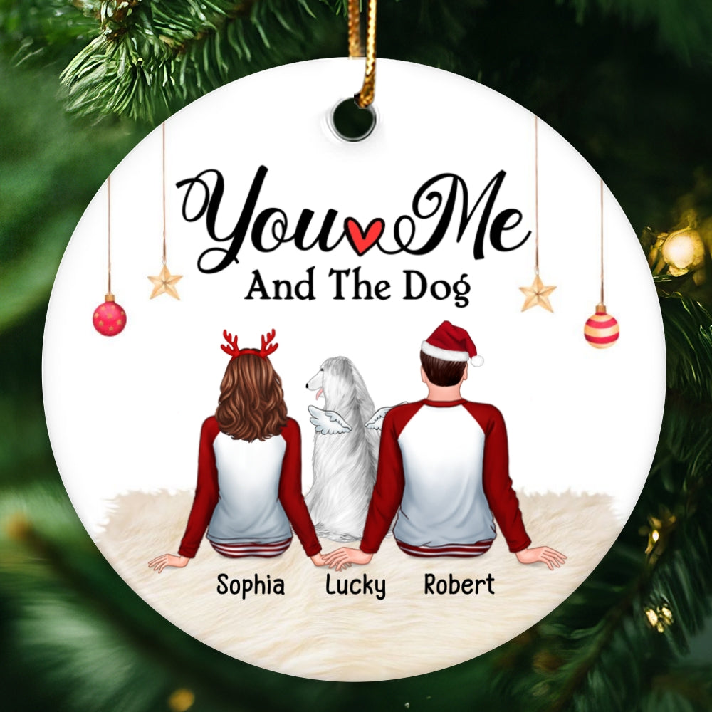 You Me and The Dog Back View Personalized Circle Ornament