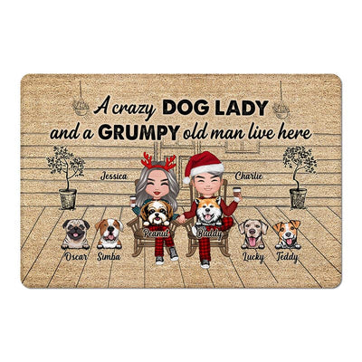 Crazy Dog Lady Grumpy Old Man Front Porch Personalized Doormat