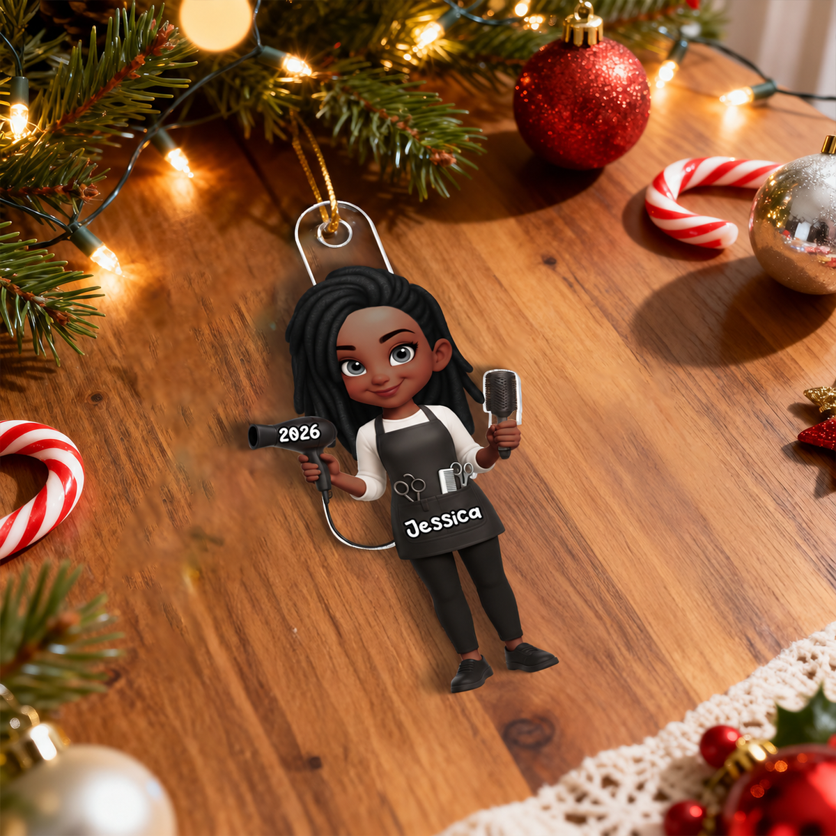 3D Effect Christmas Hairdresser Man Woman - Personalized Acrylic Ornament - Gift For Hairdressers