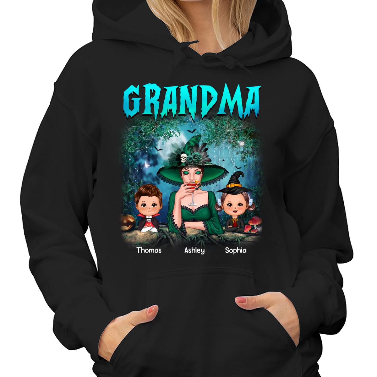 Grandma Grandkids Halloween Moon In Forest Personalized Shirt