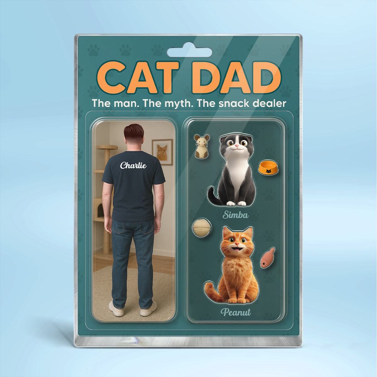 Cat Dad Realistic Figures Style Personalized Acrylic Block Plaque, Father's Day Gift for Cat Lover