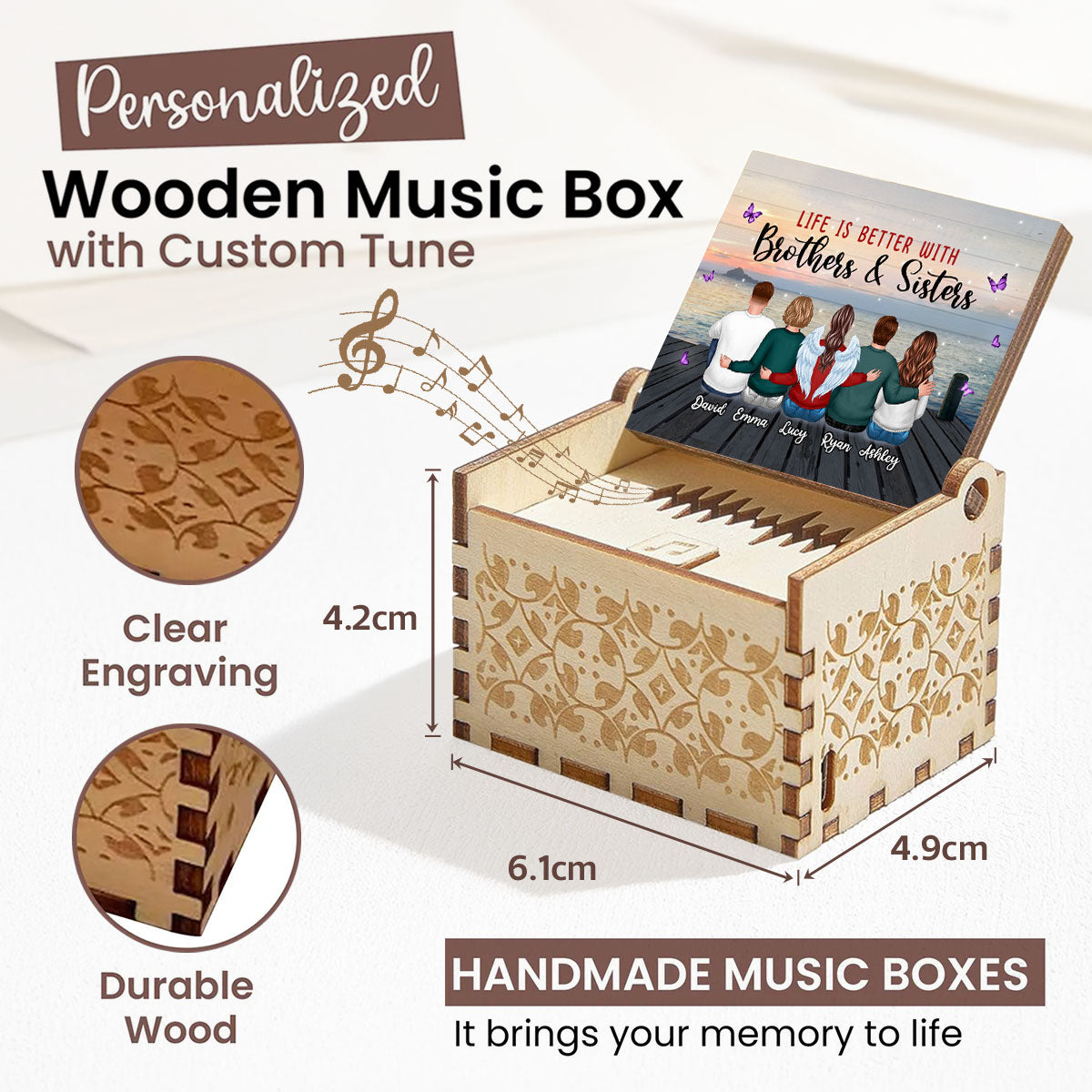 Life Is Better With Brothers And Sisters - Personalized Wooden Music Box - Anniversary, Valentine's Day Gift, Gift For Him, Gift For Her